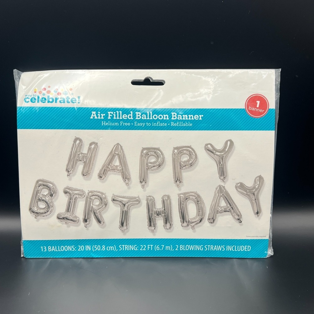 Way to Celebrate Silver Happy Birthday Foil Balloon Banner 20in New